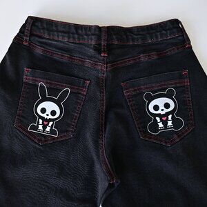Skelanimals (from Hot Topic) Black Flare Jeans with Red Grommets -Sz 7